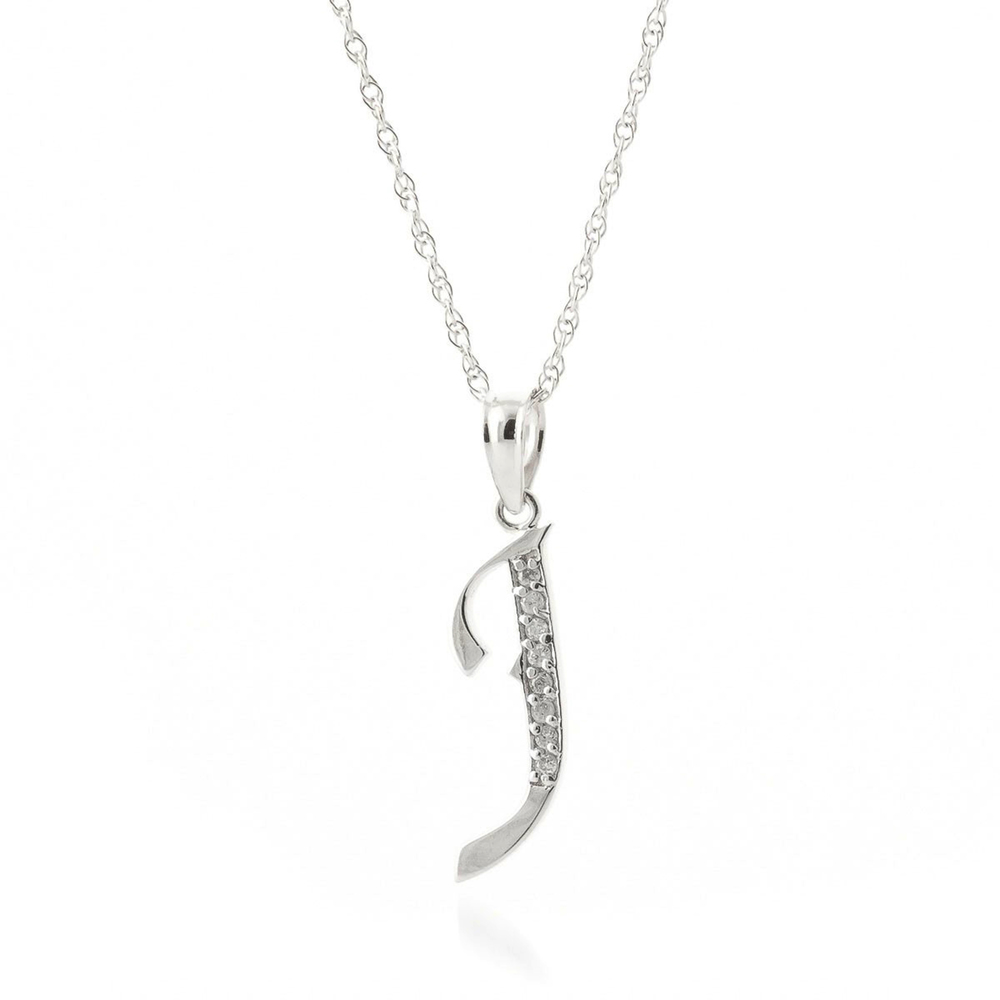 14K. SOLID GOLD NECKLACE WITH NATURAL DIAMONDS INITIAL 'J' PENDANT (White Gold)